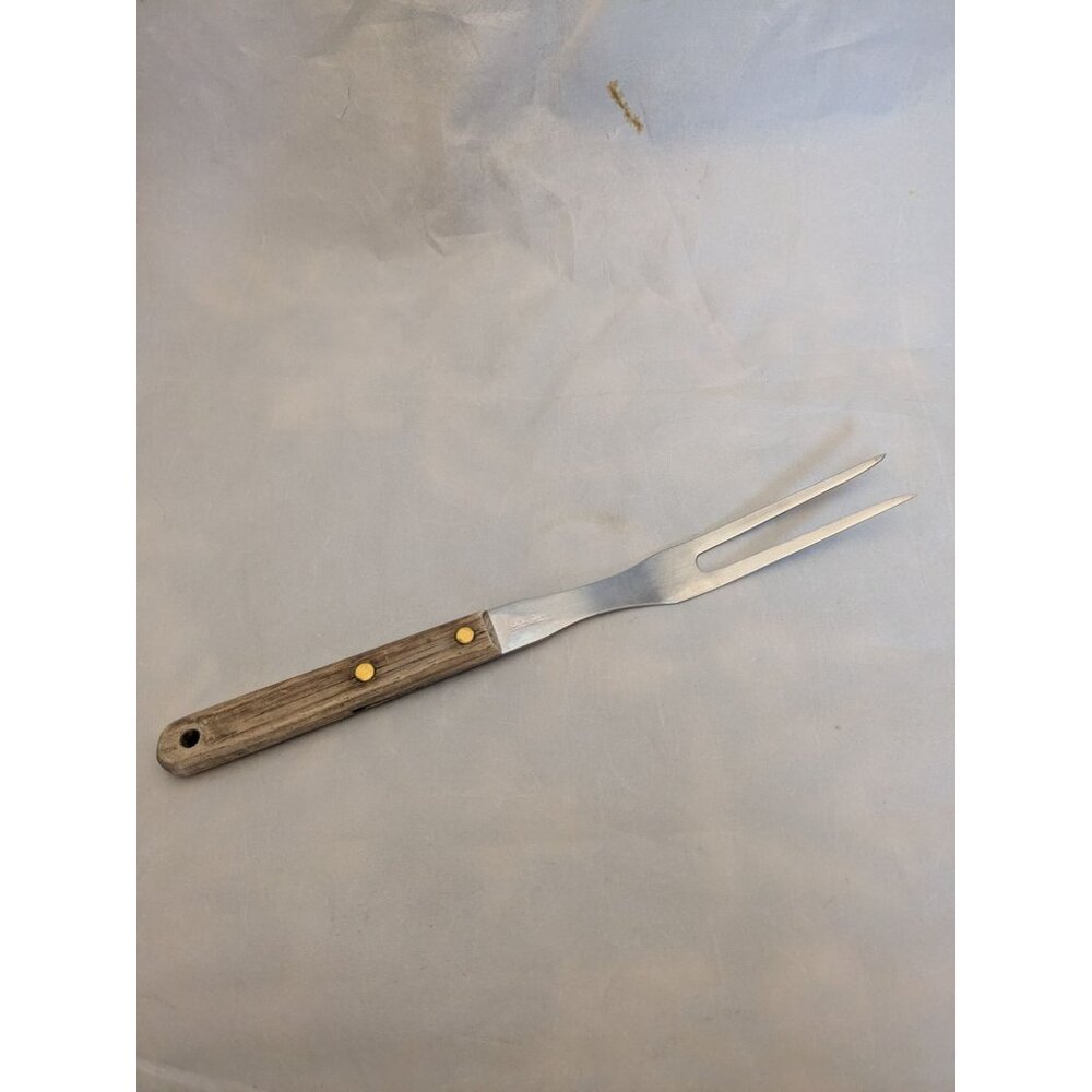 Vintage Meat Fork 10 3/4" Wood Handle Stainless Steel
